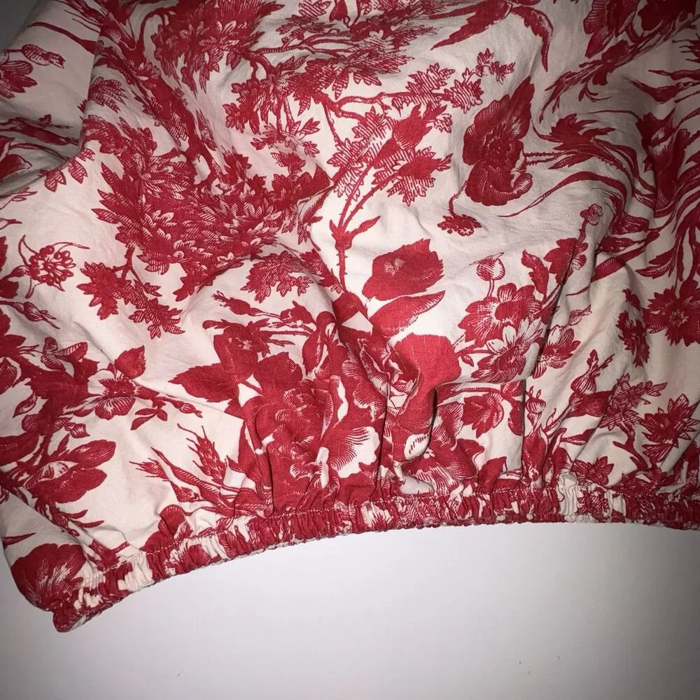 Pottery Barn Sorrel Red Ivory Toile Queen Size Fitted Sheet 100% Cotton